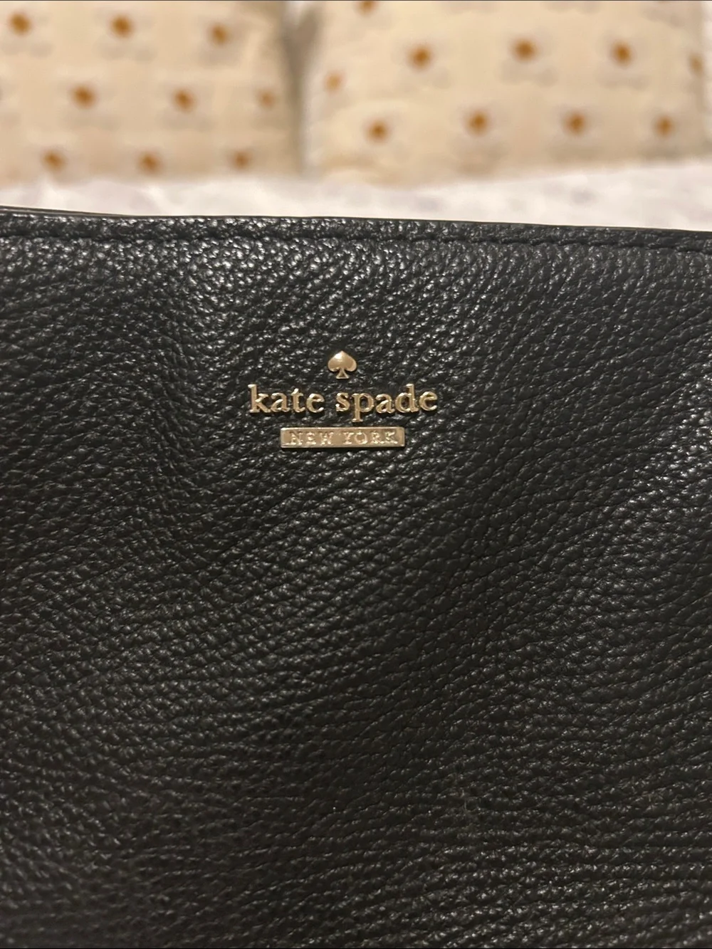 kate spade Black Leather Tote with Gold Chain Handles